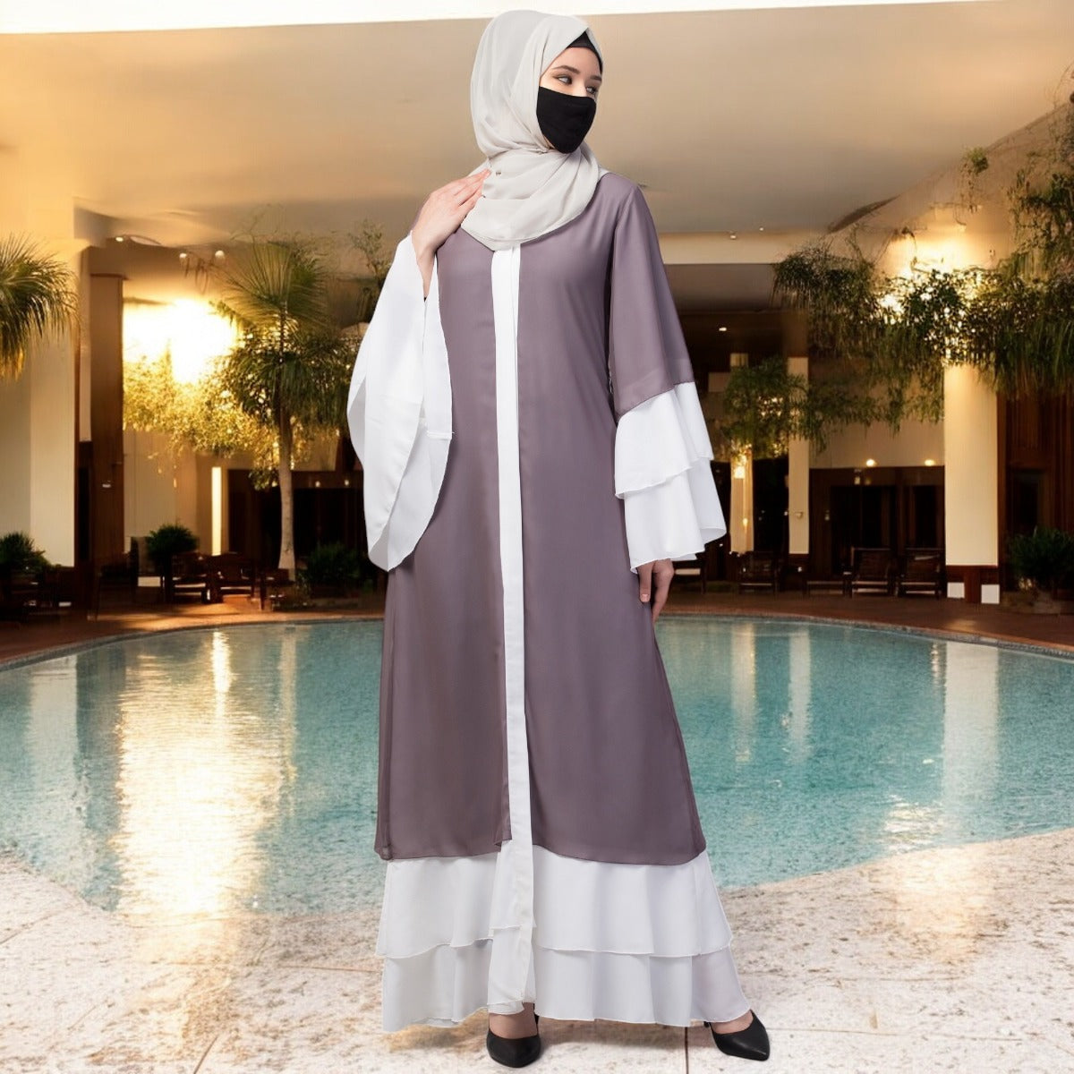 Multi layered- Front Open Modest Abaya Dress