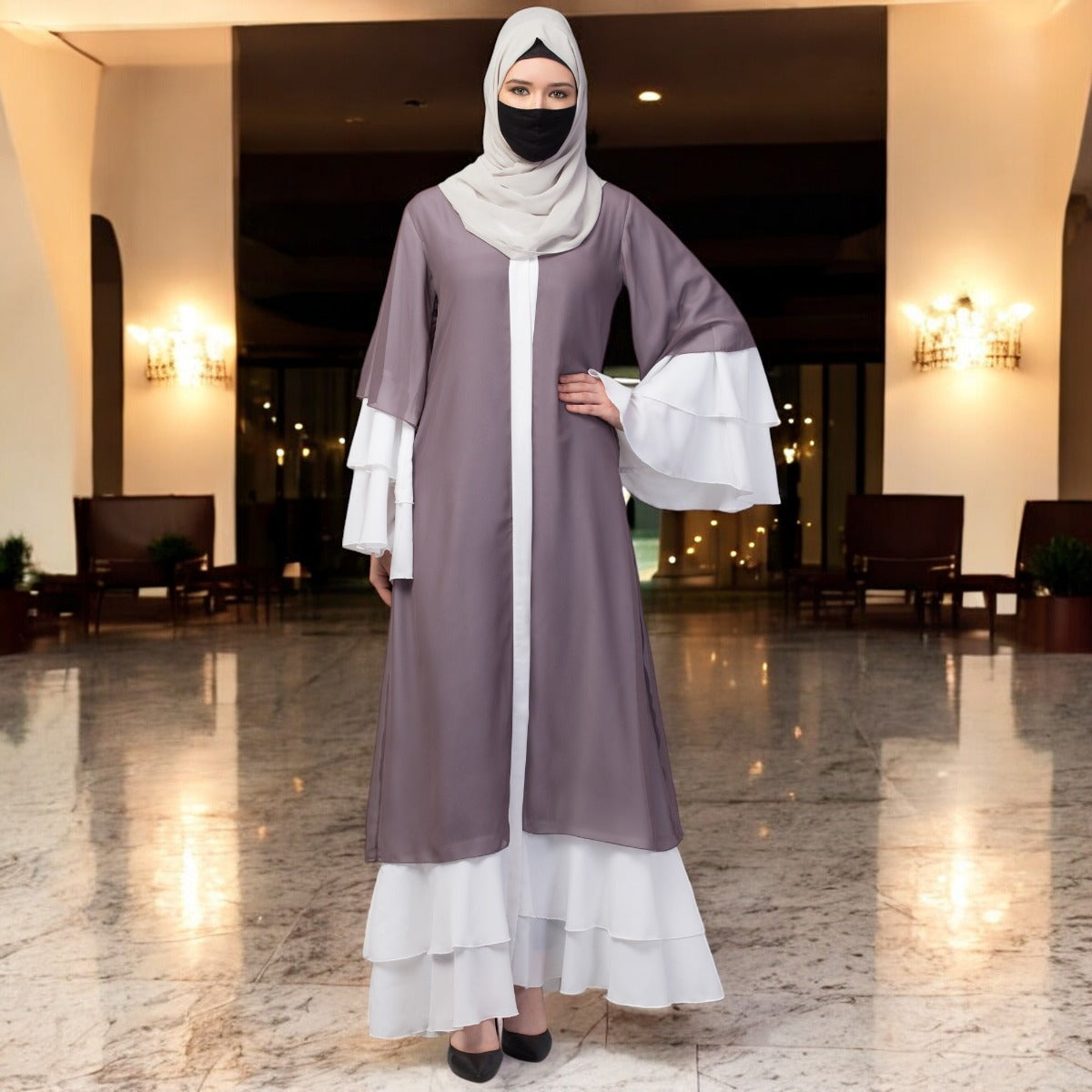 Multi layered- Front Open Modest Abaya Dress