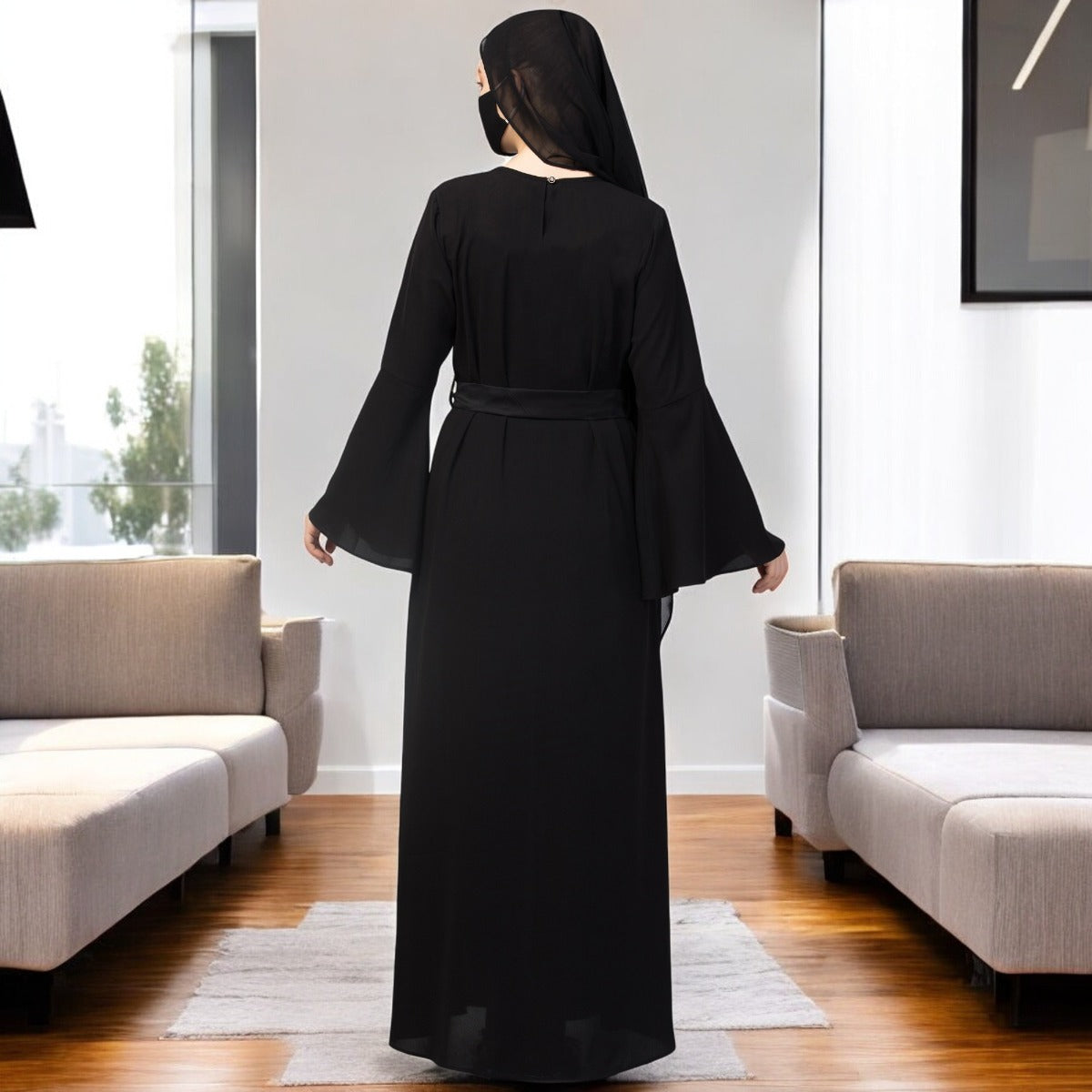 Designer Abaya With Pleats & Belt