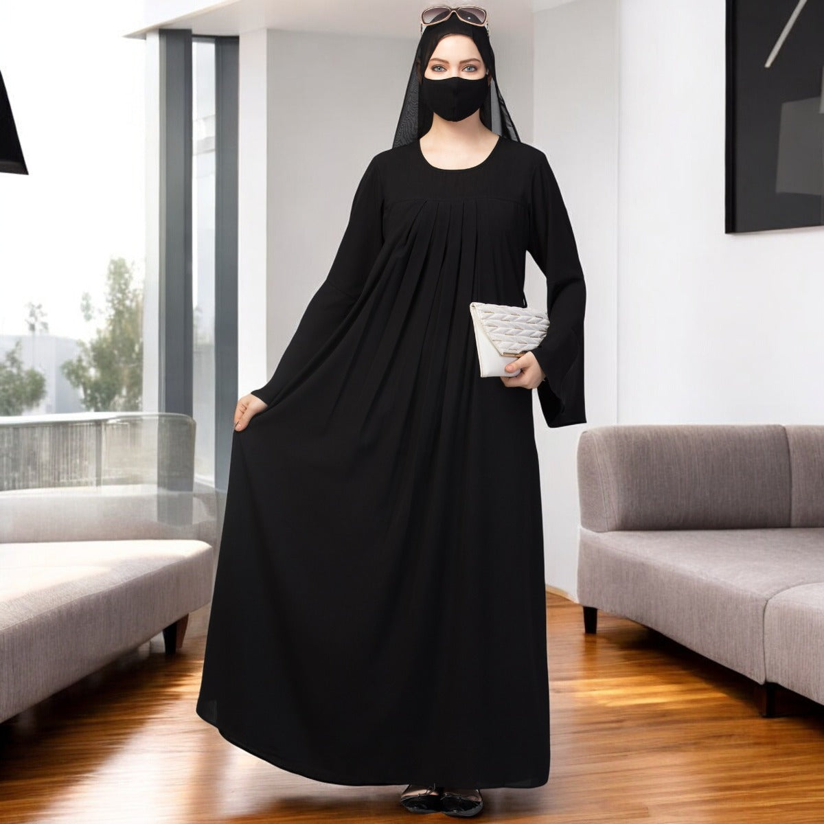 Designer Abaya With Pleats & Belt