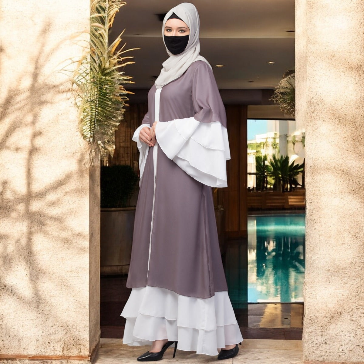 Multi layered- Front Open Modest Abaya Dress