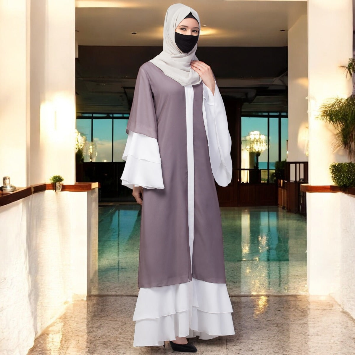 Multi layered- Front Open Modest Abaya Dress