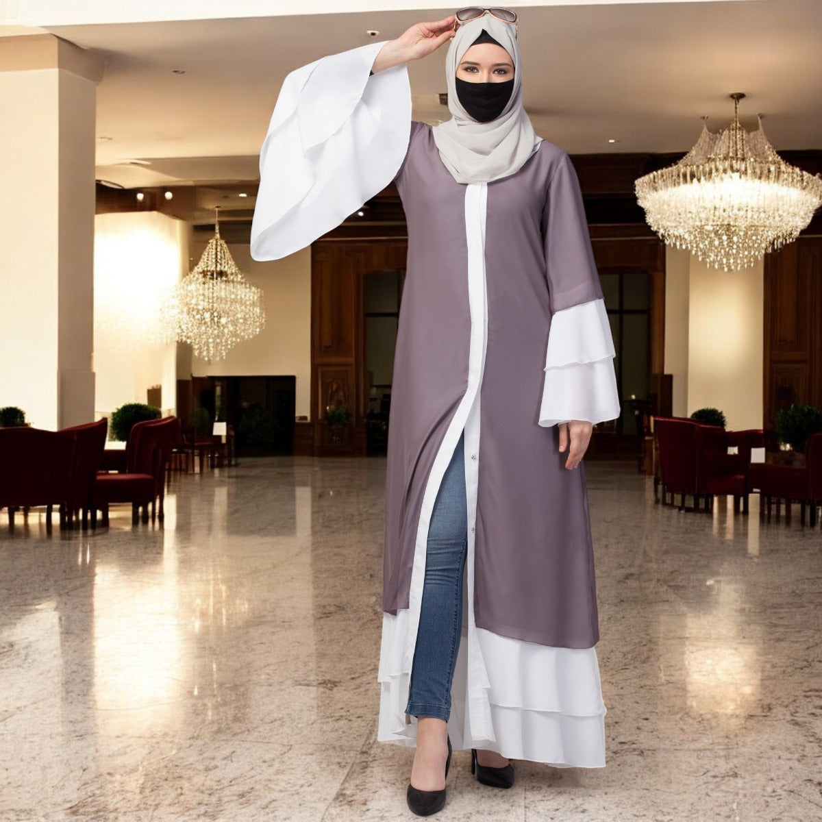 Multi layered- Front Open Modest Abaya Dress
