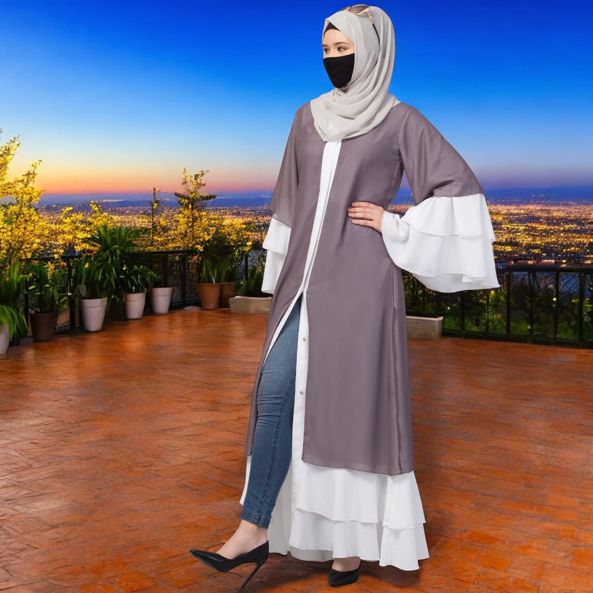Multi layered- Front Open Modest Abaya Dress