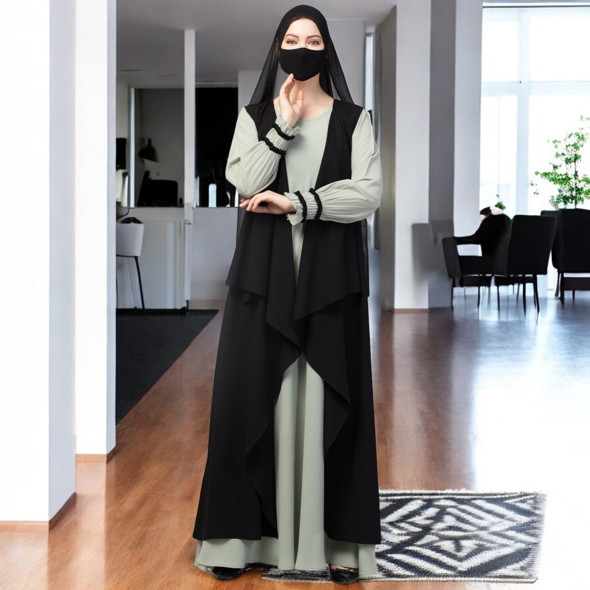 Three Pieces Set- Abaya With Shrug & Hijab