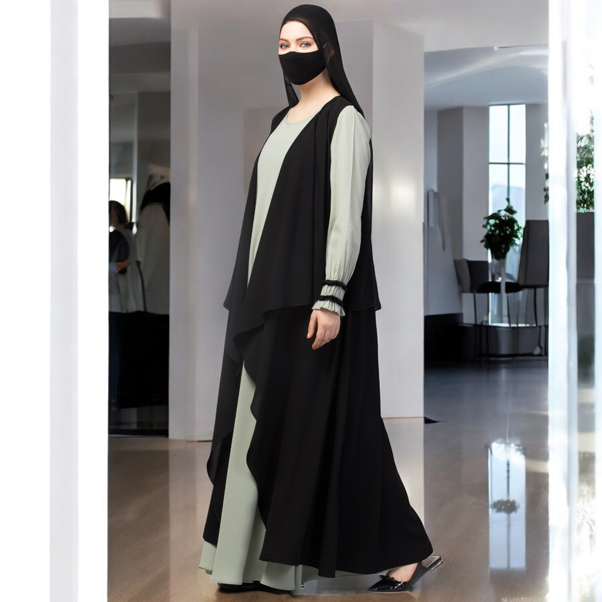 Three Pieces Set- Abaya With Shrug & Hijab
