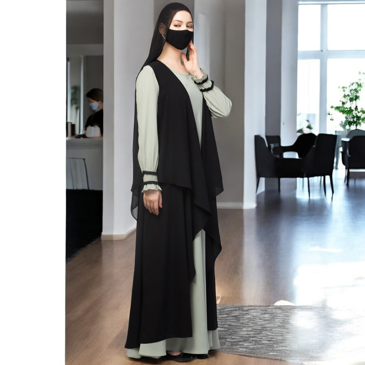 Three Pieces Set- Abaya With Shrug & Hijab