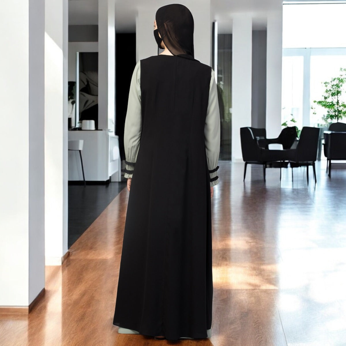 Three Pieces Set- Abaya With Shrug & Hijab