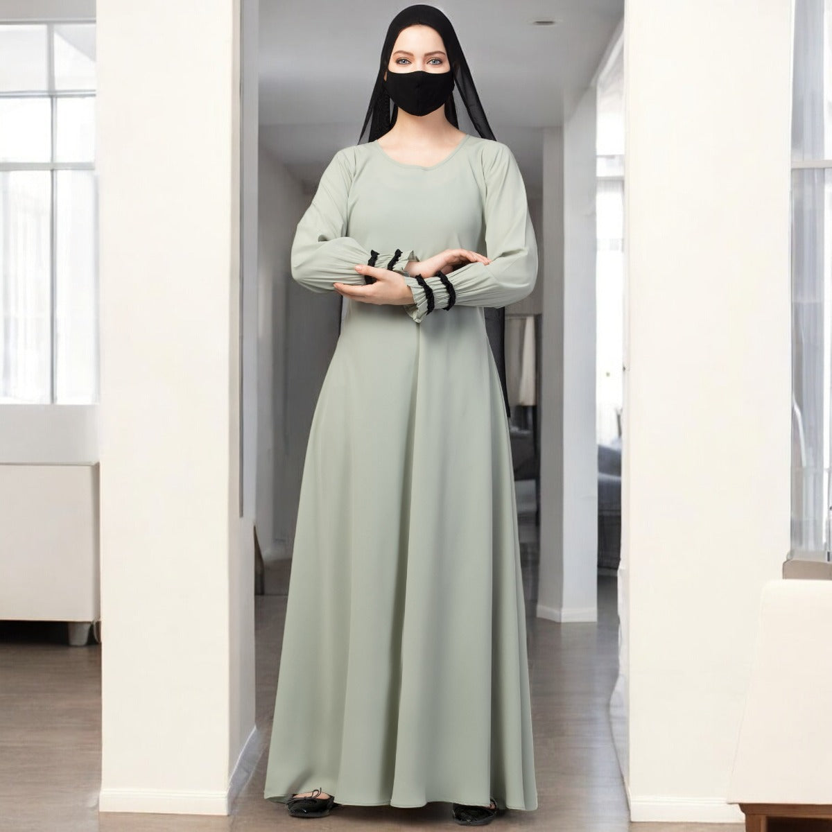 Elegant Umbrella Flare Abaya With Hijab
