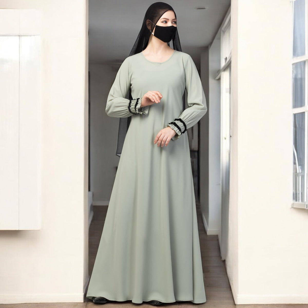 Elegant Umbrella Flare Abaya With Hijab