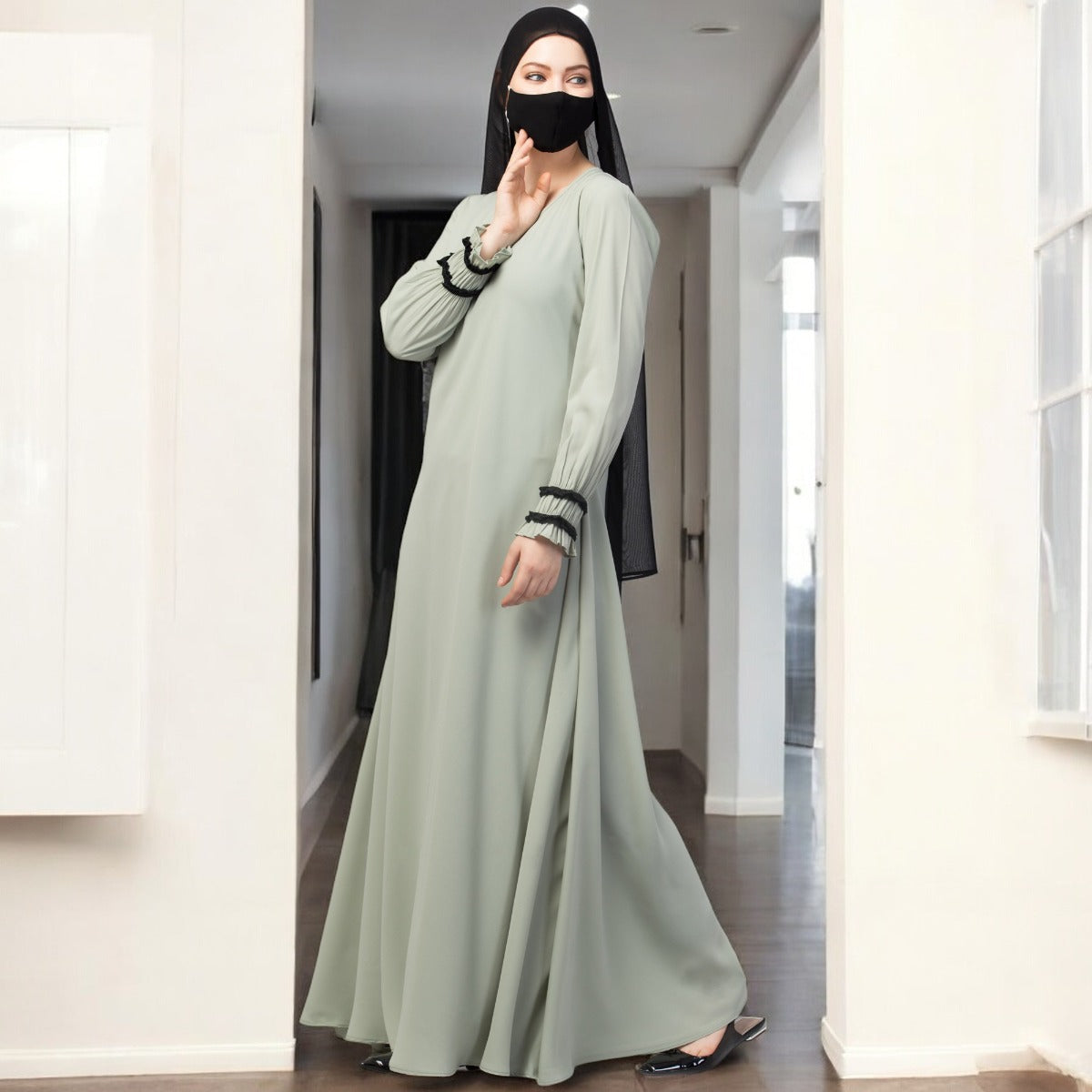 Elegant Umbrella Flare Abaya With Hijab