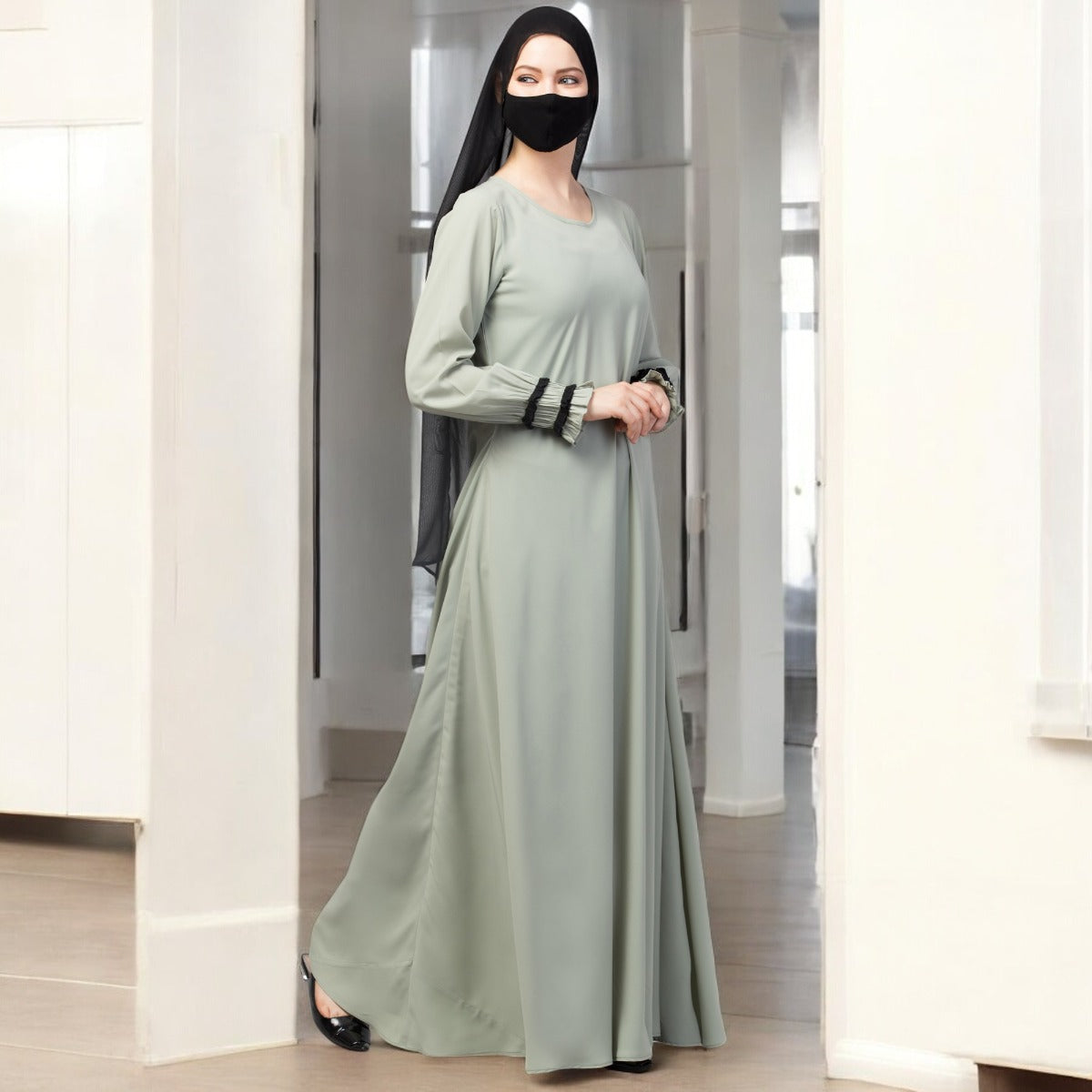 Elegant Umbrella Flare Abaya With Hijab
