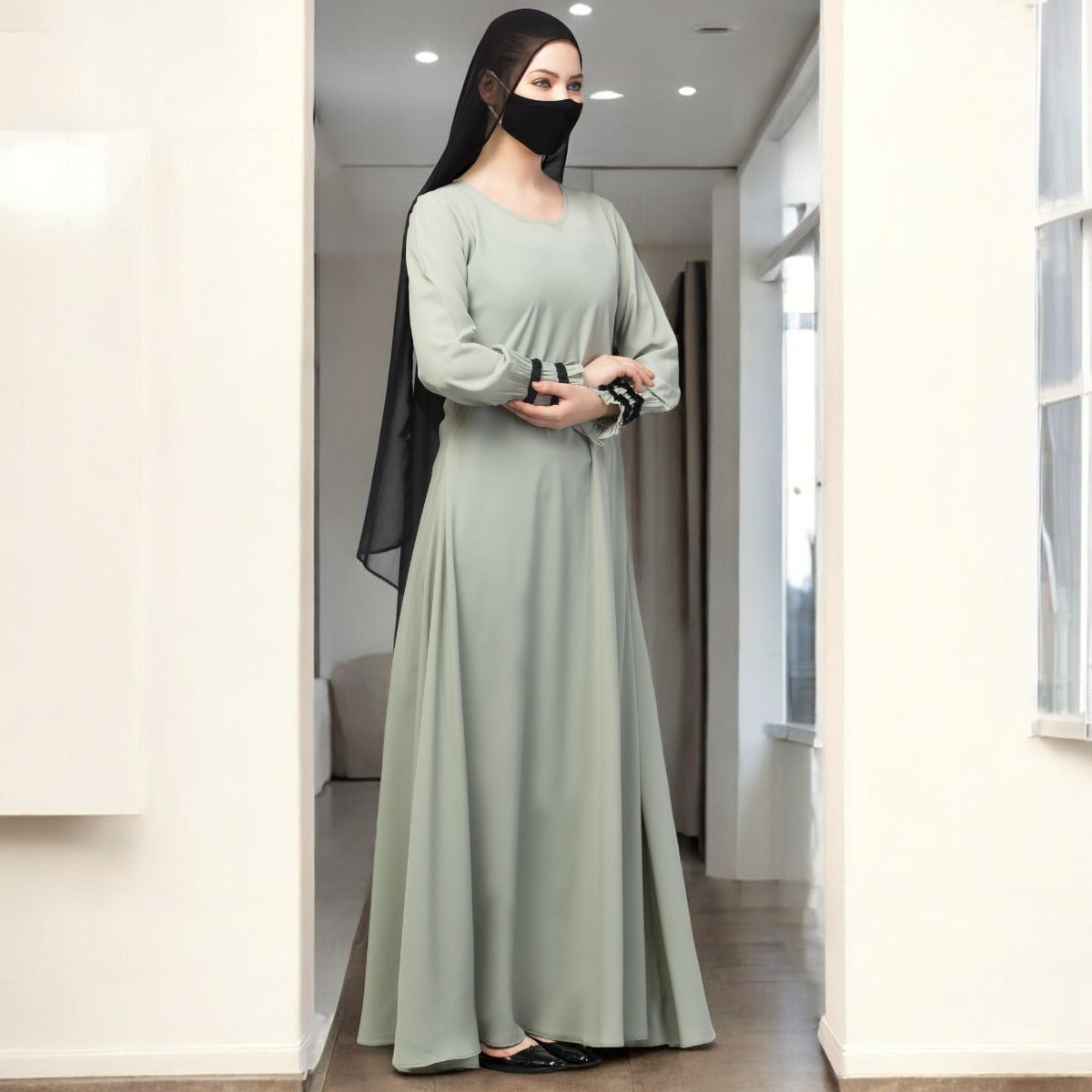 Elegant Umbrella Flare Abaya With Hijab