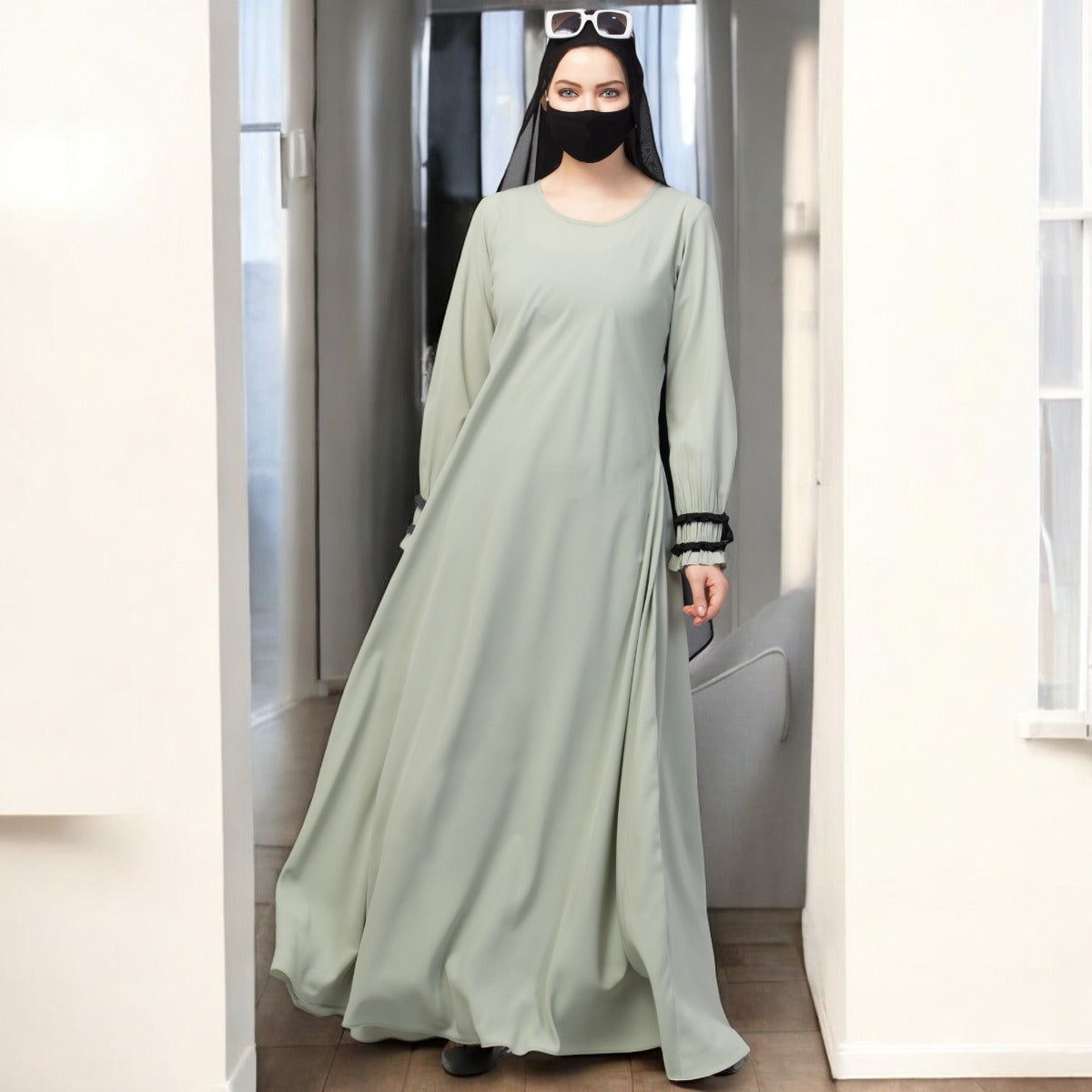 Elegant Umbrella Flare Abaya With Hijab