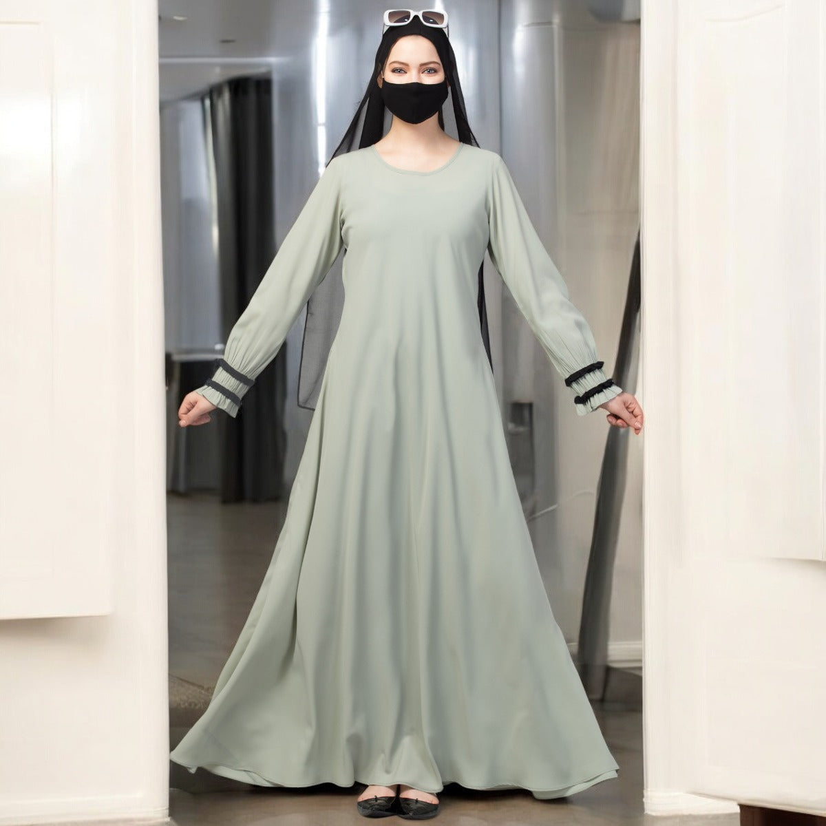 Elegant Umbrella Flare Abaya With Hijab
