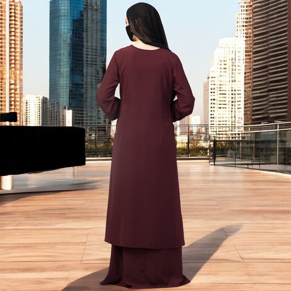 Three Pieces Set- Dual Layer Abaya With Stole & Mouth Piece.