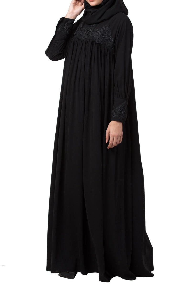 Lose Fit Abaya Like Dress With Pearl Lace Work-Medium