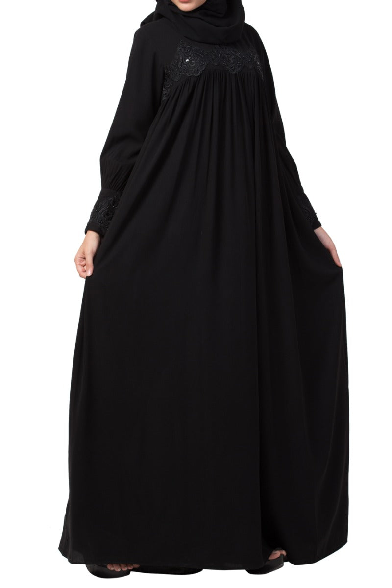 Lose Fit Abaya Like Dress With Pearl Lace Work-Medium