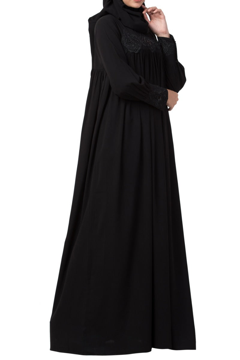 Lose Fit Abaya Like Dress With Pearl Lace Work-Medium