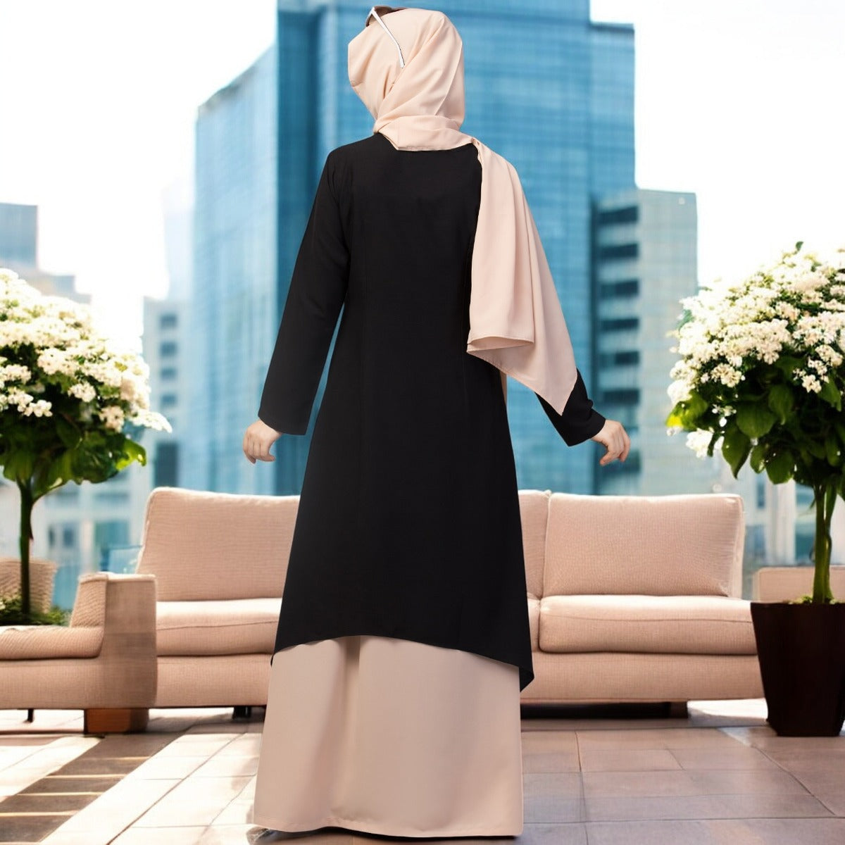 Three Piece Set- Dual Layered Designer Abaya With Hijab & Mouth Piece.
