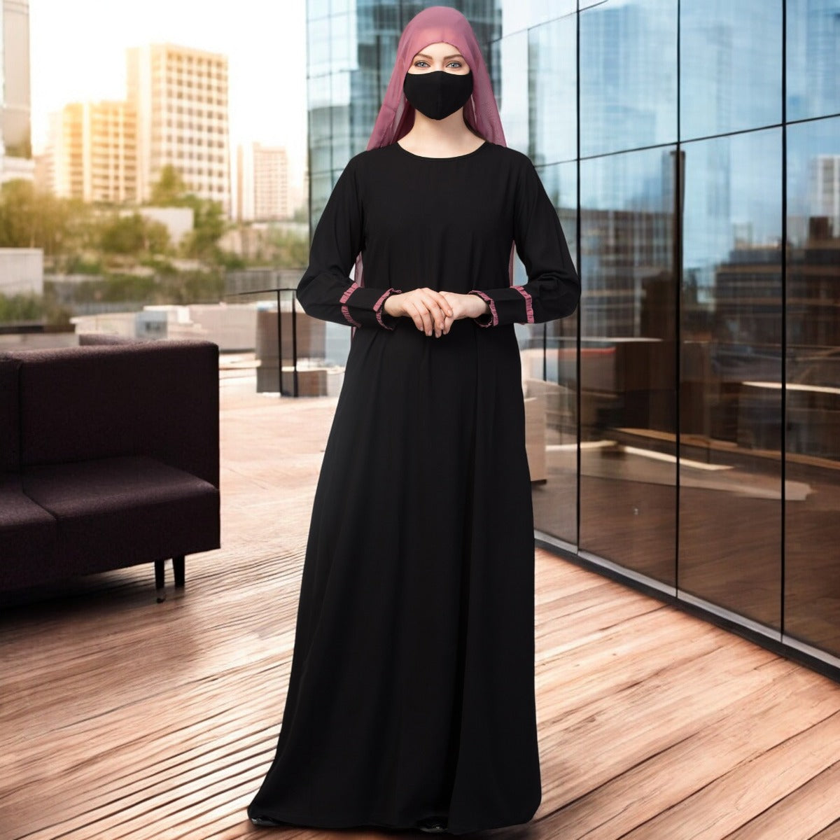 Two Pieces Set- Designer Abaya With Hijab