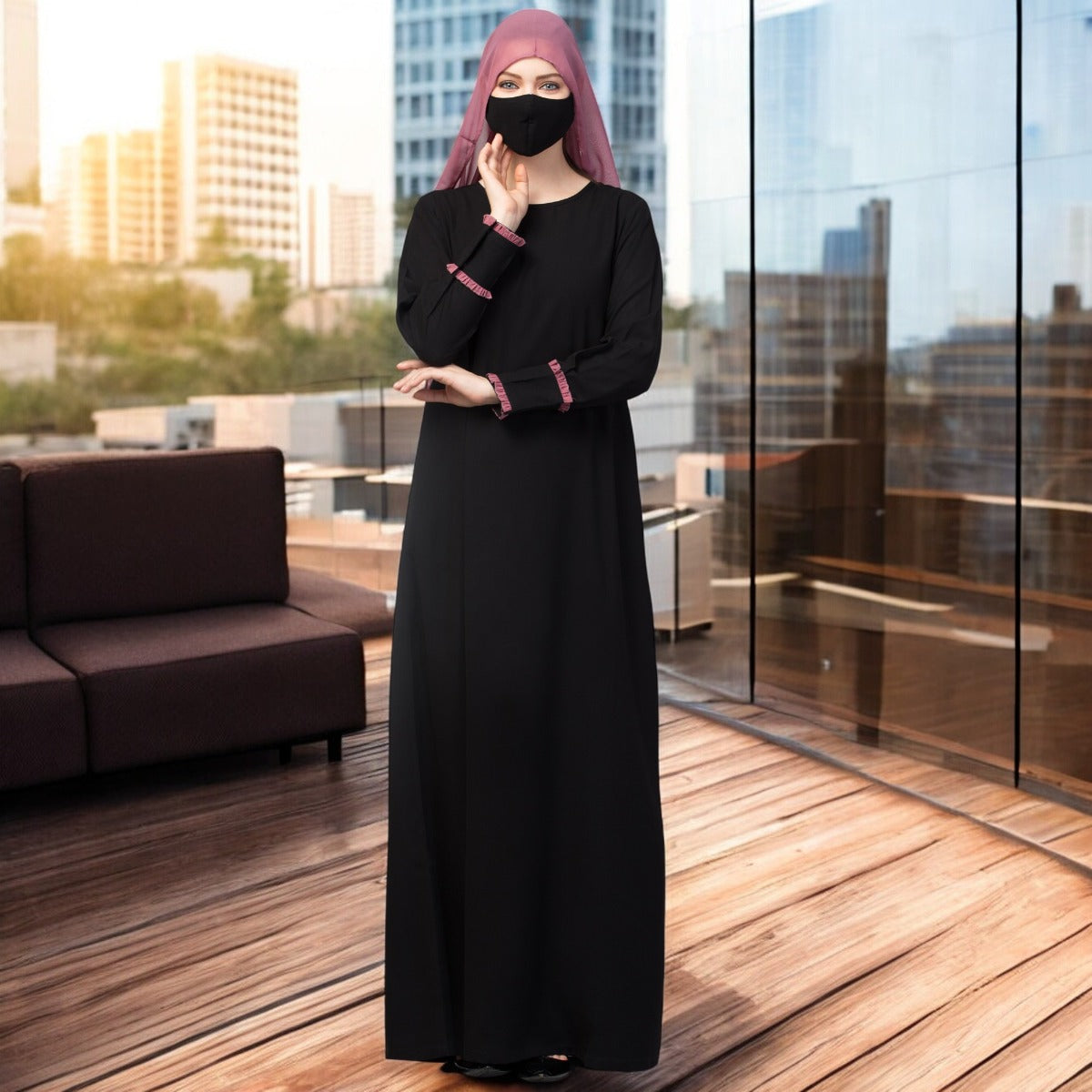 Two Pieces Set- Designer Abaya With Hijab