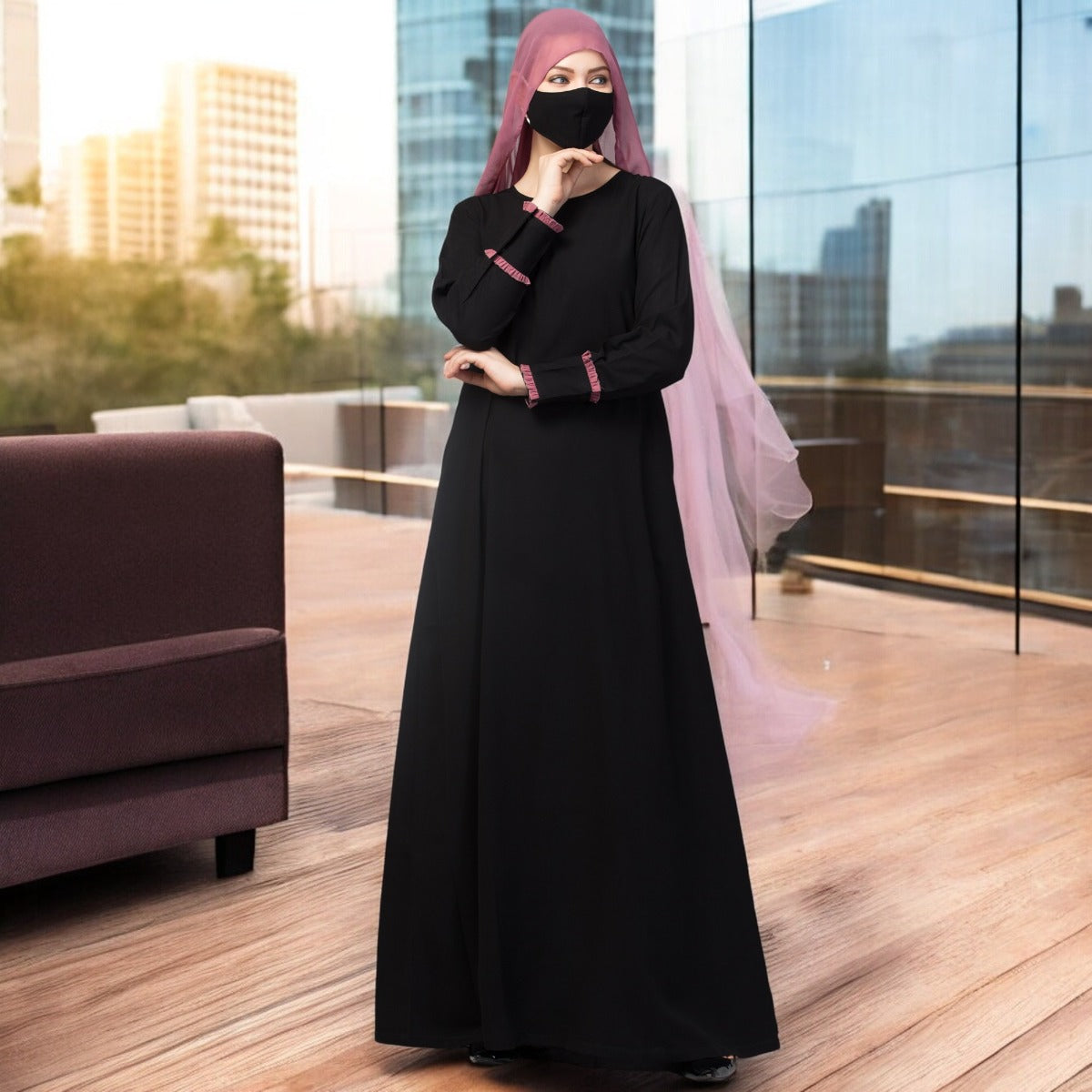 Two Pieces Set- Designer Abaya With Hijab