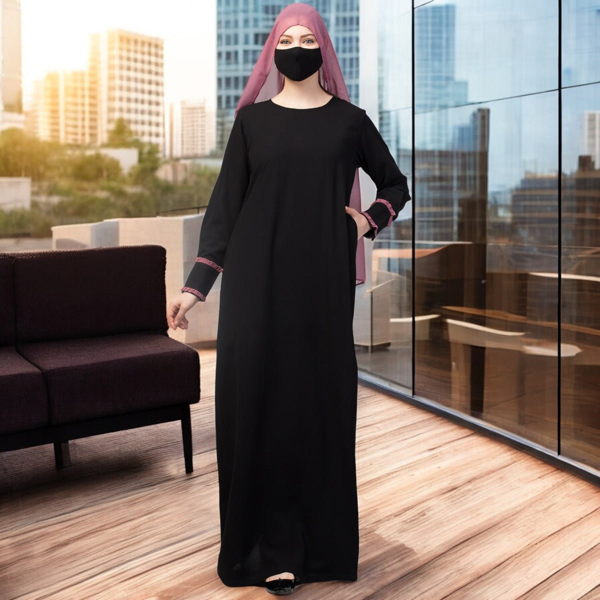 Two Pieces Set- Designer Abaya With Hijab