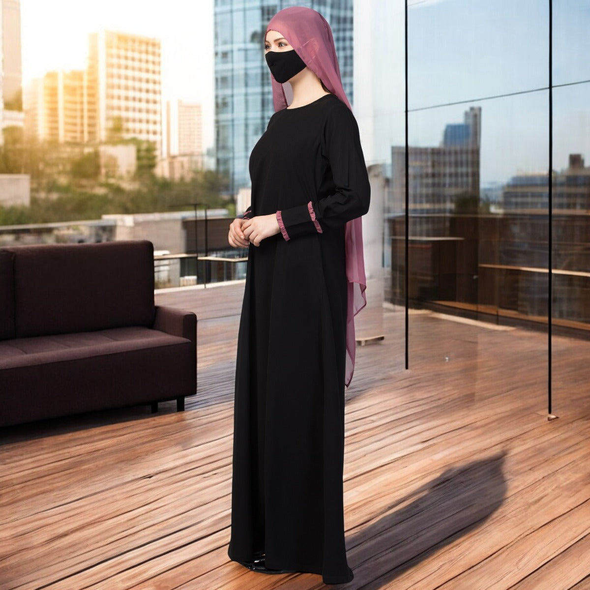 Two Pieces Set- Designer Abaya With Hijab