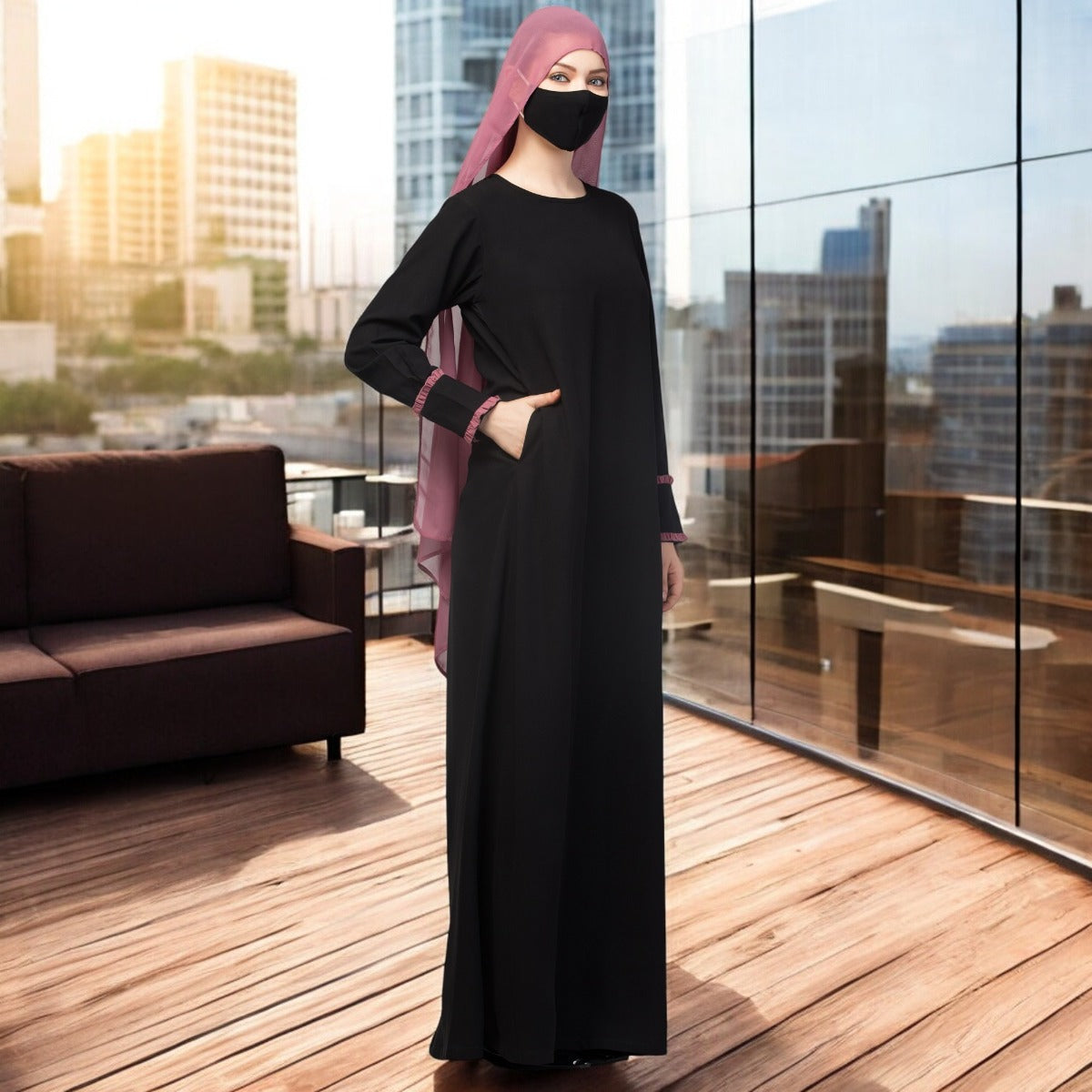 Two Pieces Set- Designer Abaya With Hijab