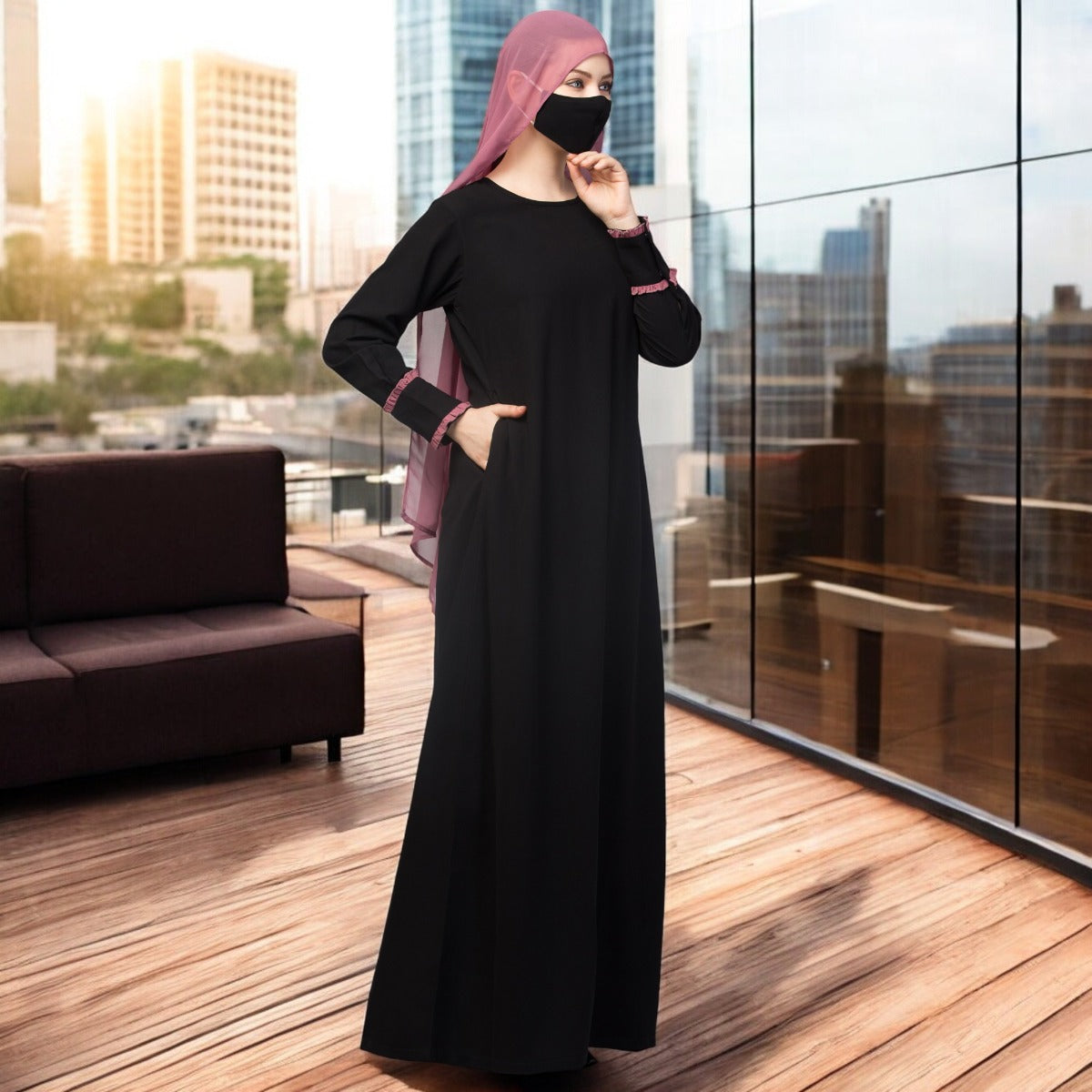 Two Pieces Set- Designer Abaya With Hijab