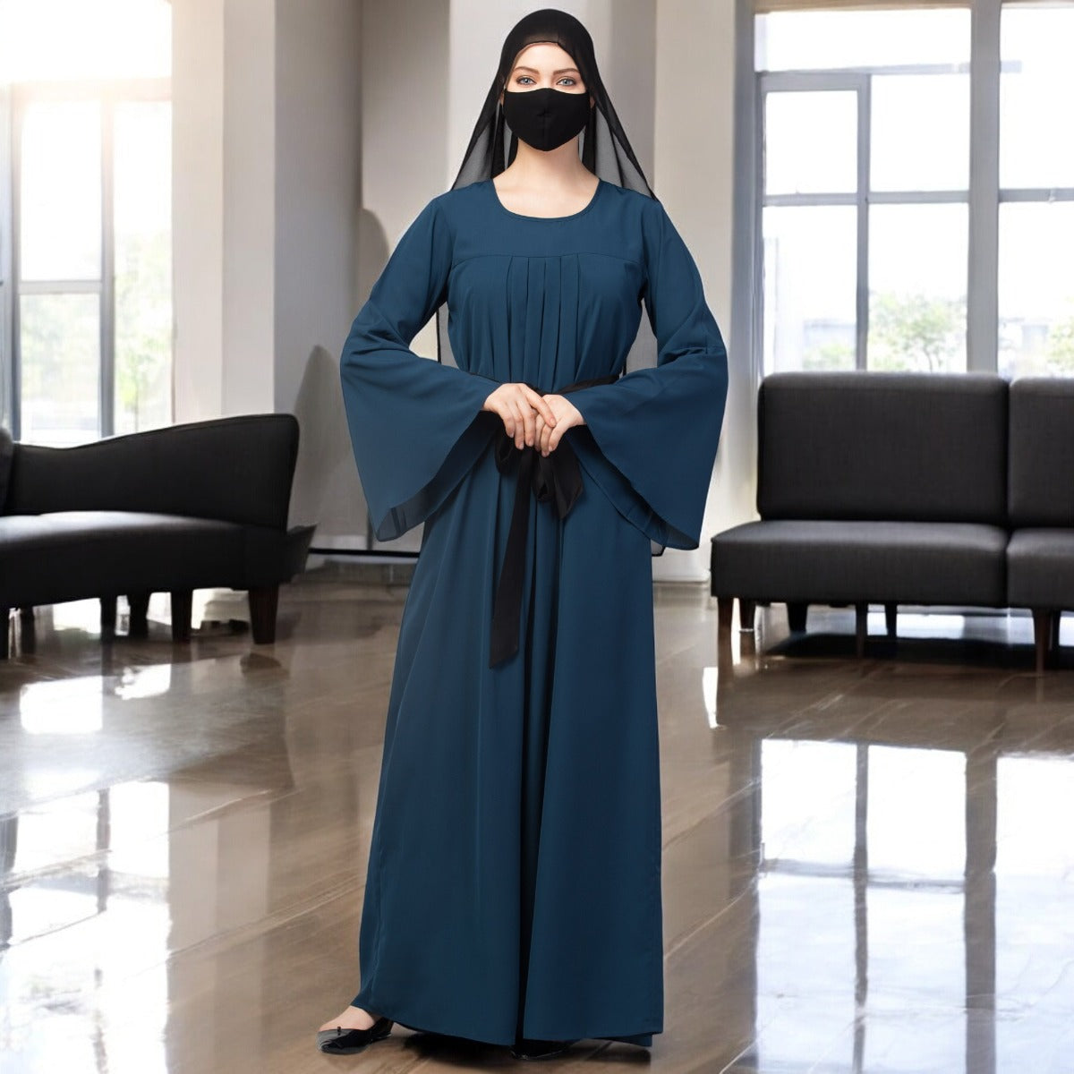 Designer Abaya With Pleats & Belt