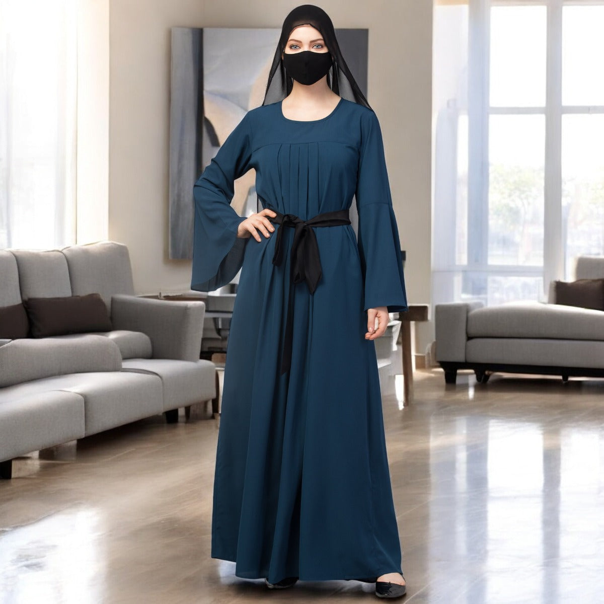 Designer Abaya With Pleats & Belt