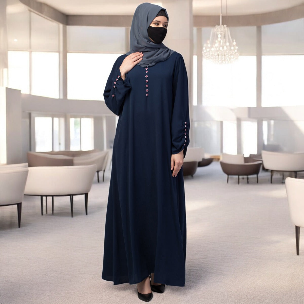 Simple Yet Stylish Abaya In Premium Stretchable Praada Fabric With Fabric Buttons