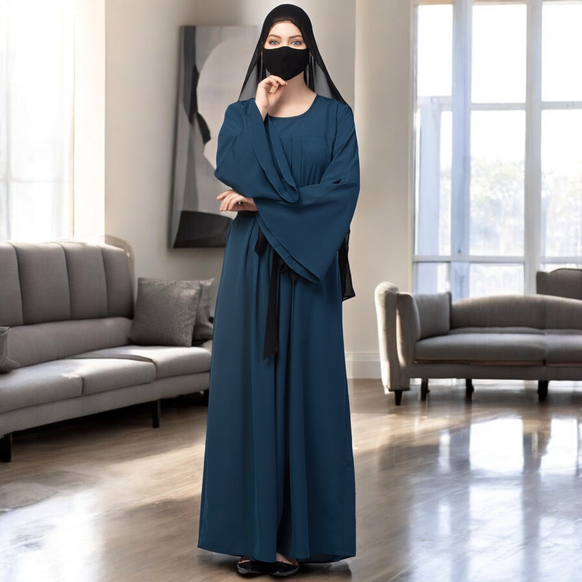 Designer Abaya With Pleats & Belt