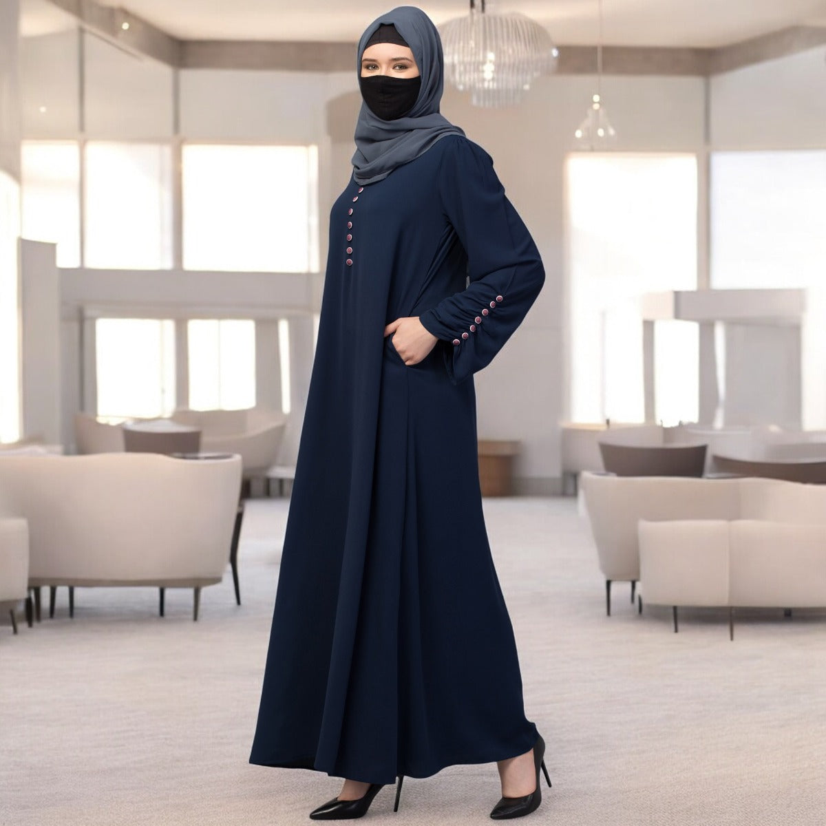 Simple Yet Stylish Abaya In Premium Stretchable Praada Fabric With Fabric Buttons
