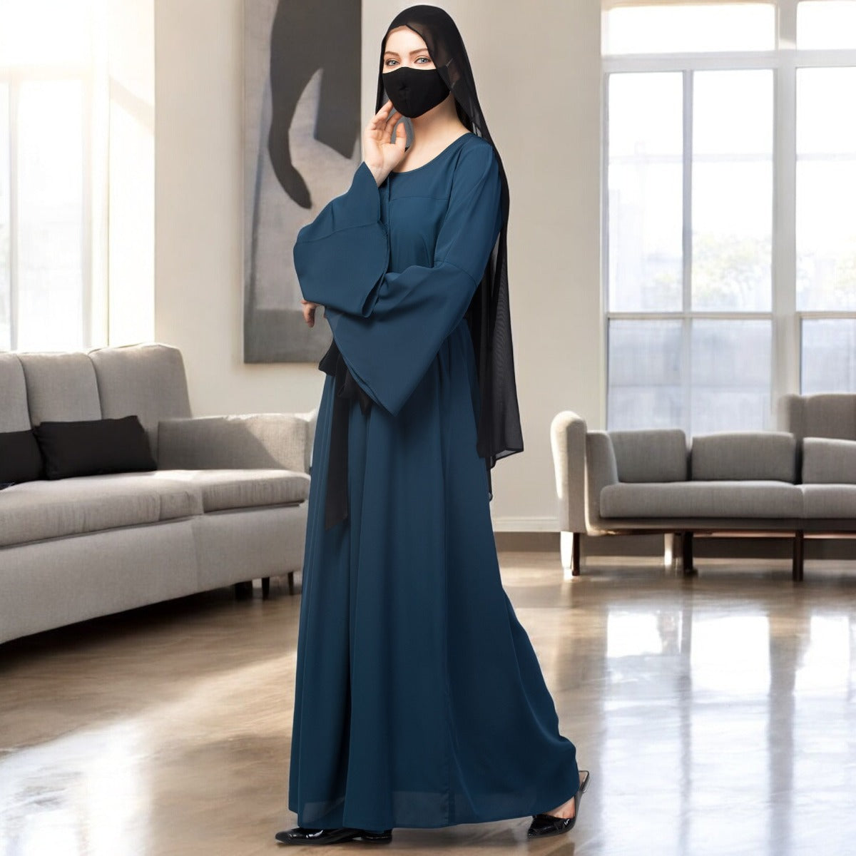 Designer Abaya With Pleats & Belt