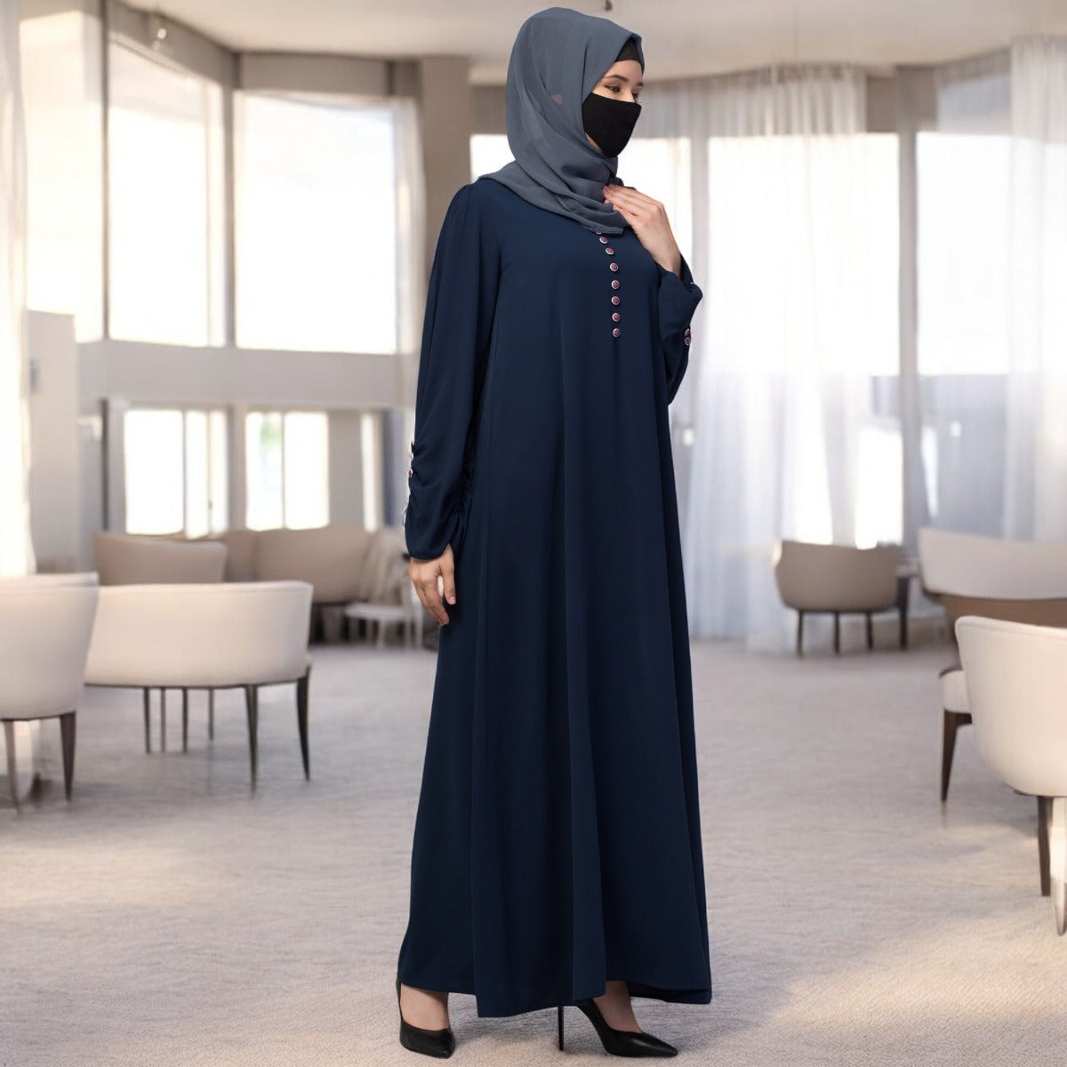 Simple Yet Stylish Abaya In Premium Stretchable Praada Fabric With Fabric Buttons