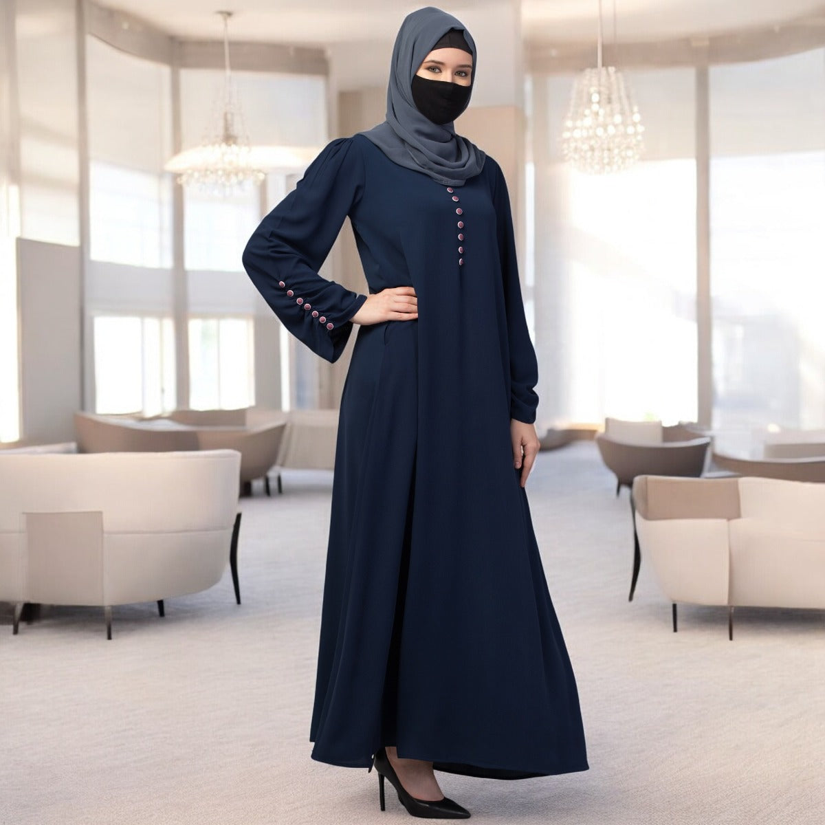Simple Yet Stylish Abaya In Premium Stretchable Praada Fabric With Fabric Buttons