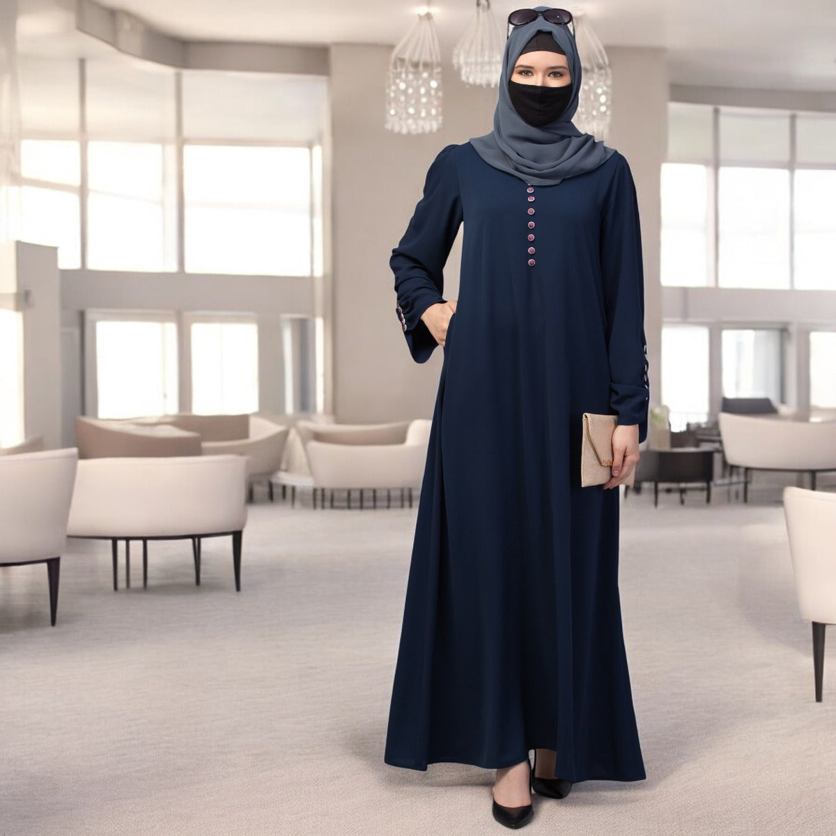 Simple Yet Stylish Abaya In Premium Stretchable Praada Fabric With Fabric Buttons
