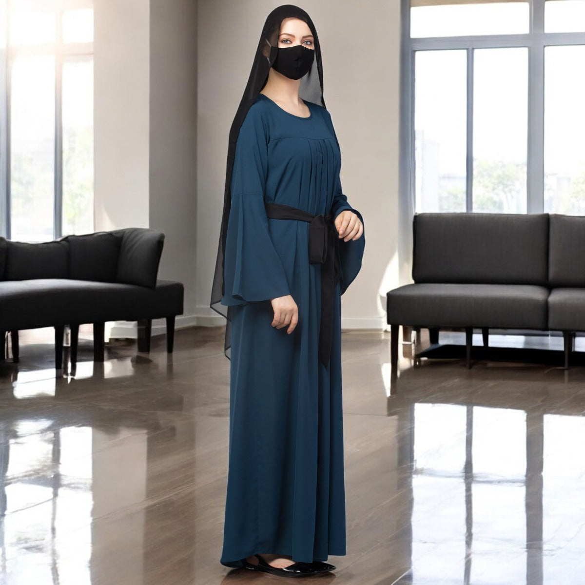 Designer Abaya With Pleats & Belt