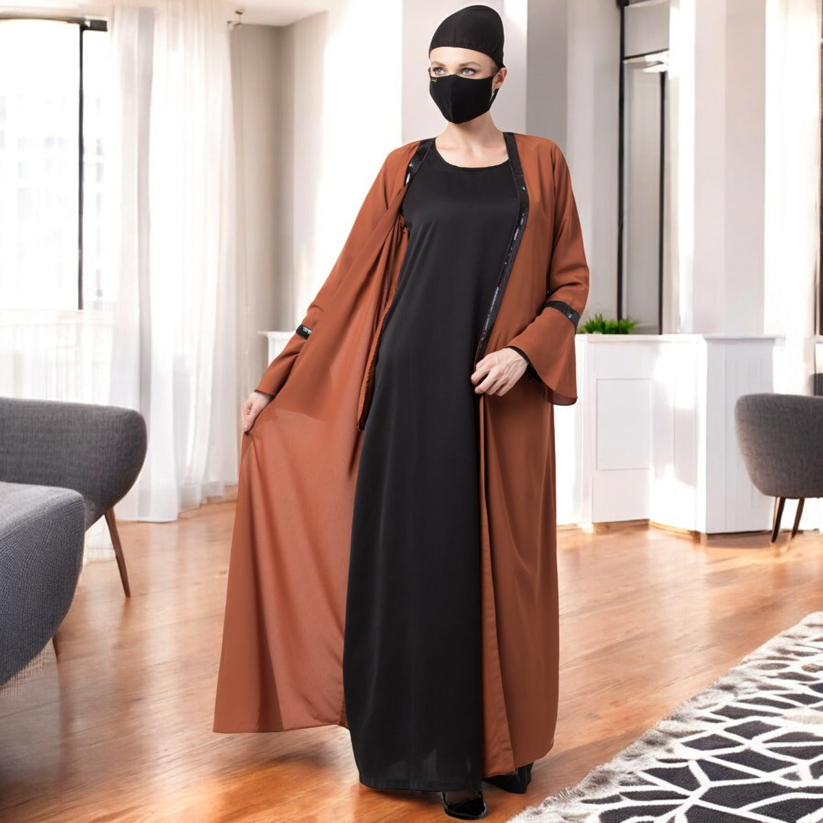 Bashariya-Two Piece Combo Of Abaya And A Cardigan.