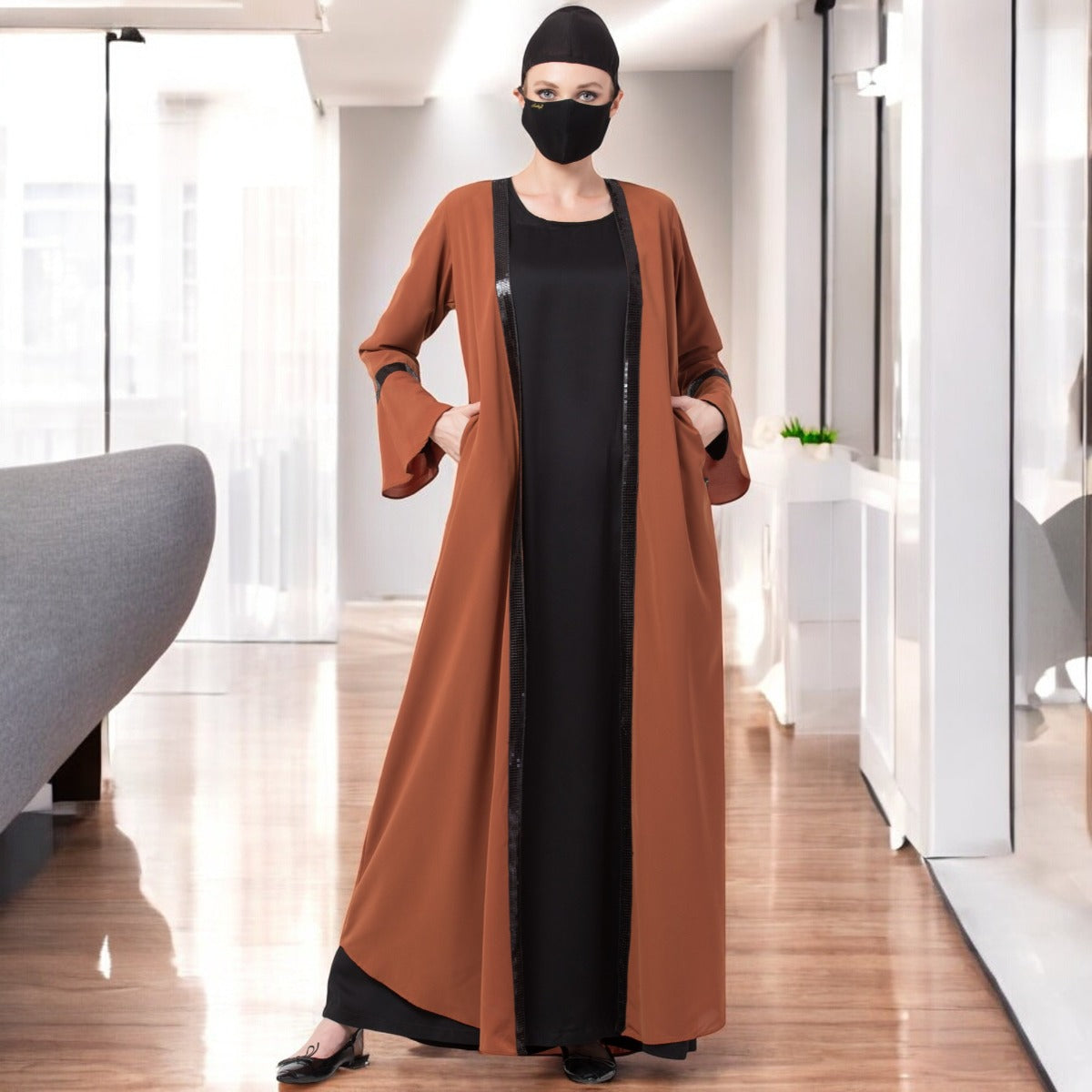 Bashariya-Two Piece Combo Of Abaya And A Cardigan.