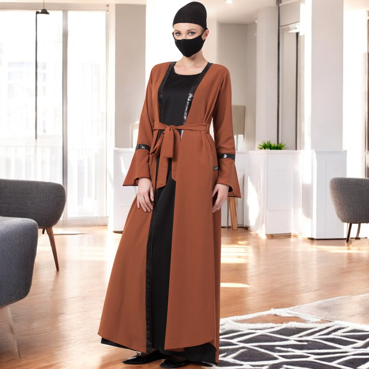 Bashariya-Two Piece Combo Of Abaya And A Cardigan.