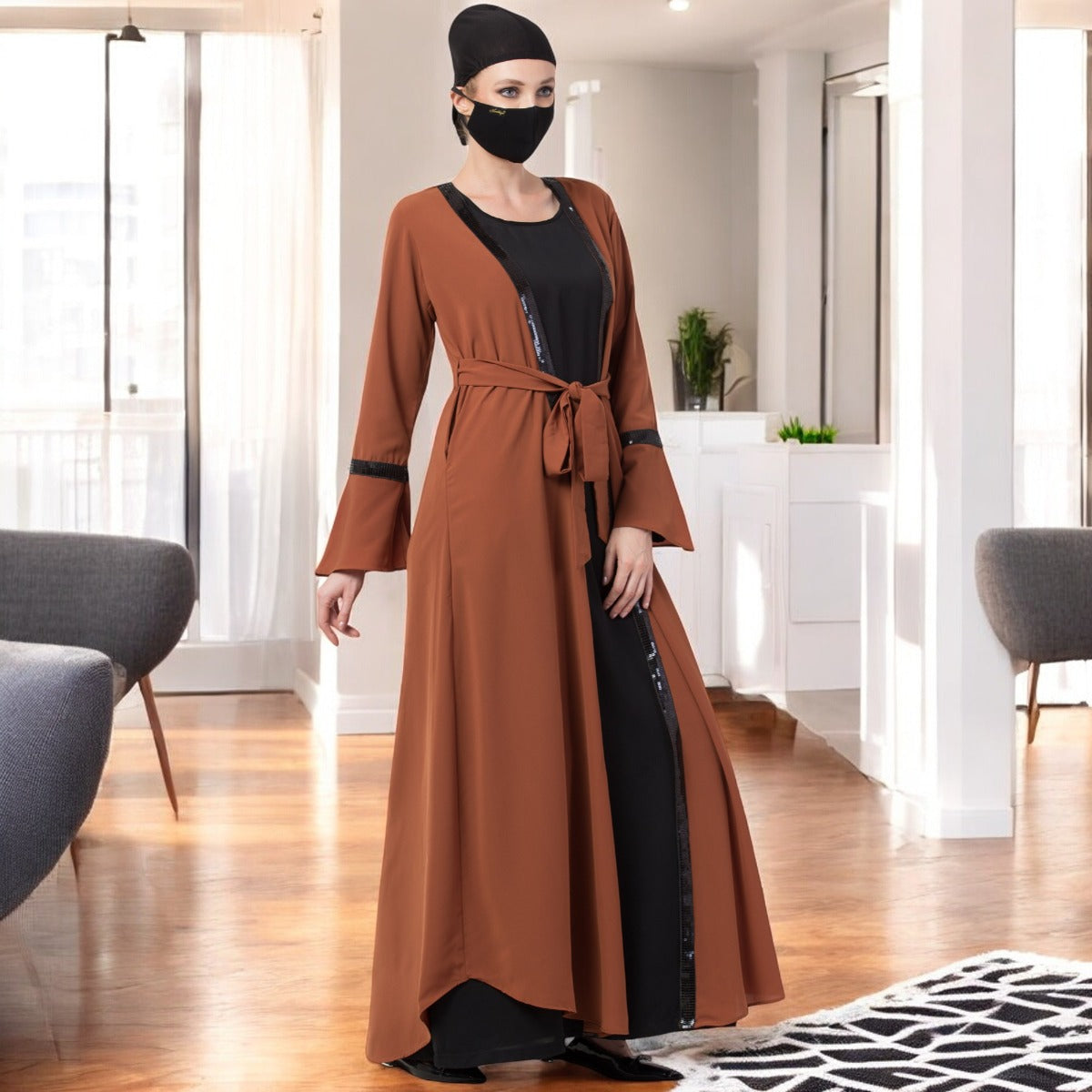 Bashariya-Two Piece Combo Of Abaya And A Cardigan.