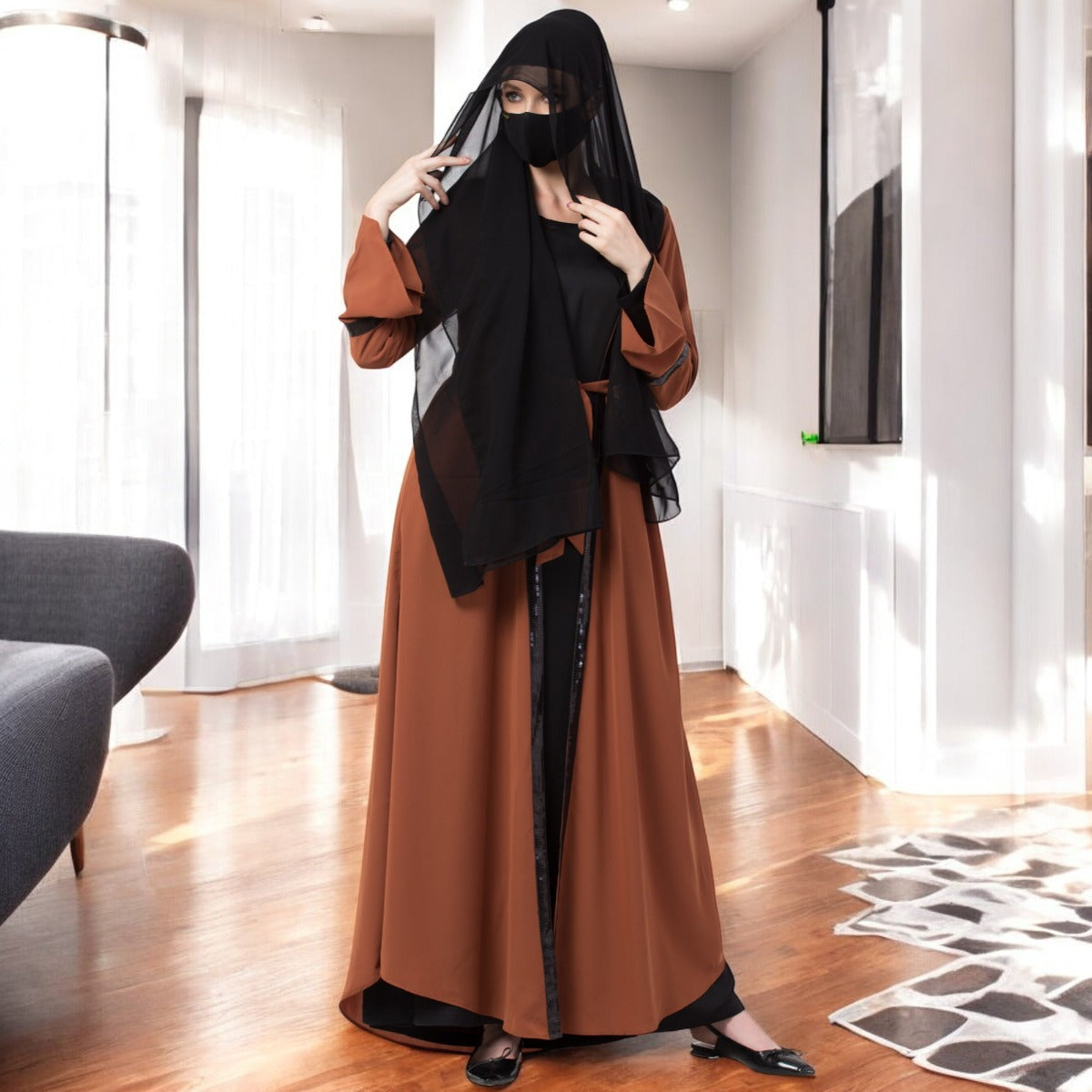 Bashariya-Two Piece Combo Of Abaya And A Cardigan.