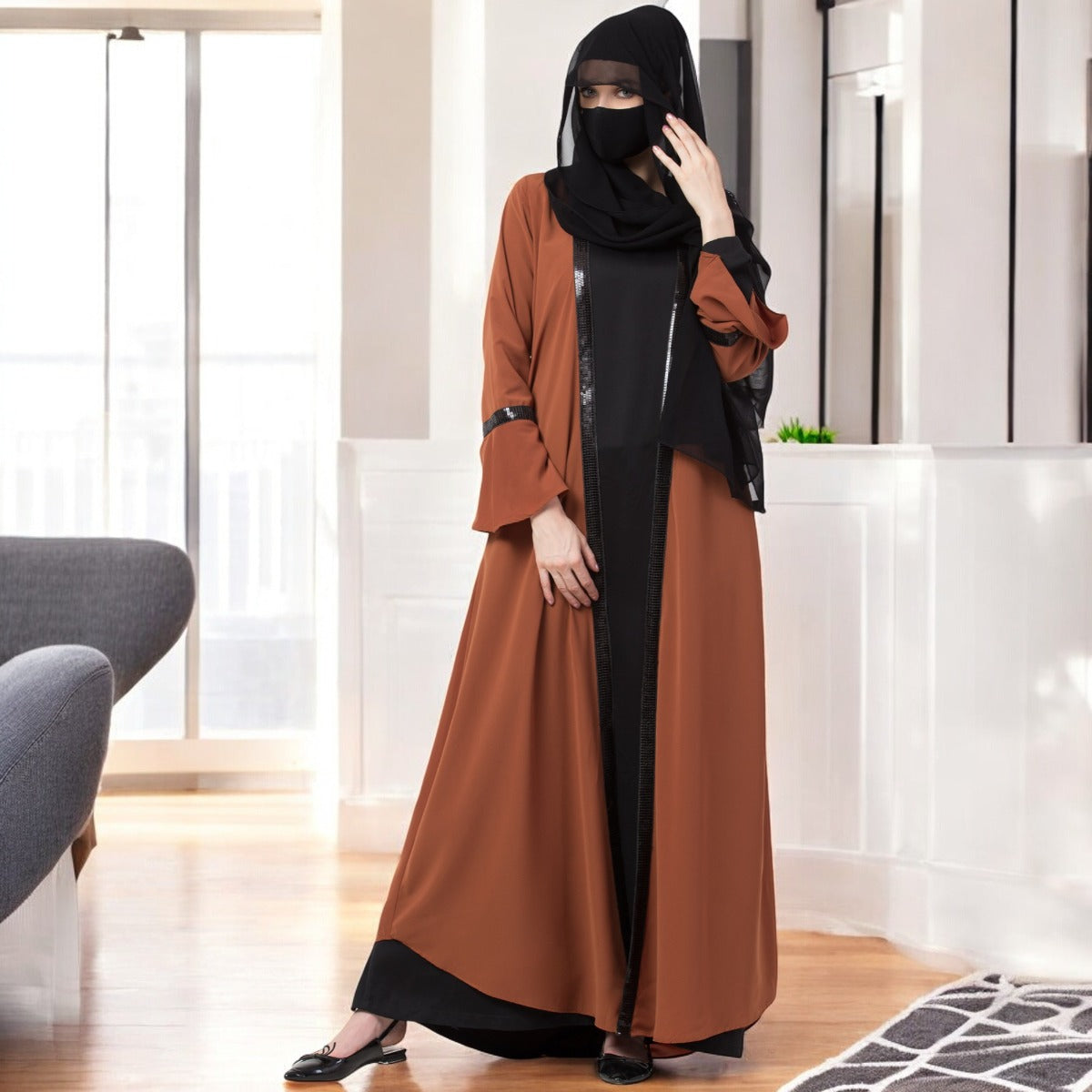 Bashariya-Two Piece Combo Of Abaya And A Cardigan.
