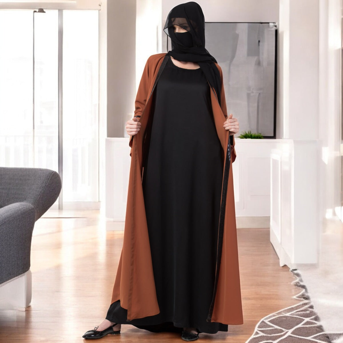 Bashariya-Two Piece Combo Of Abaya And A Cardigan.