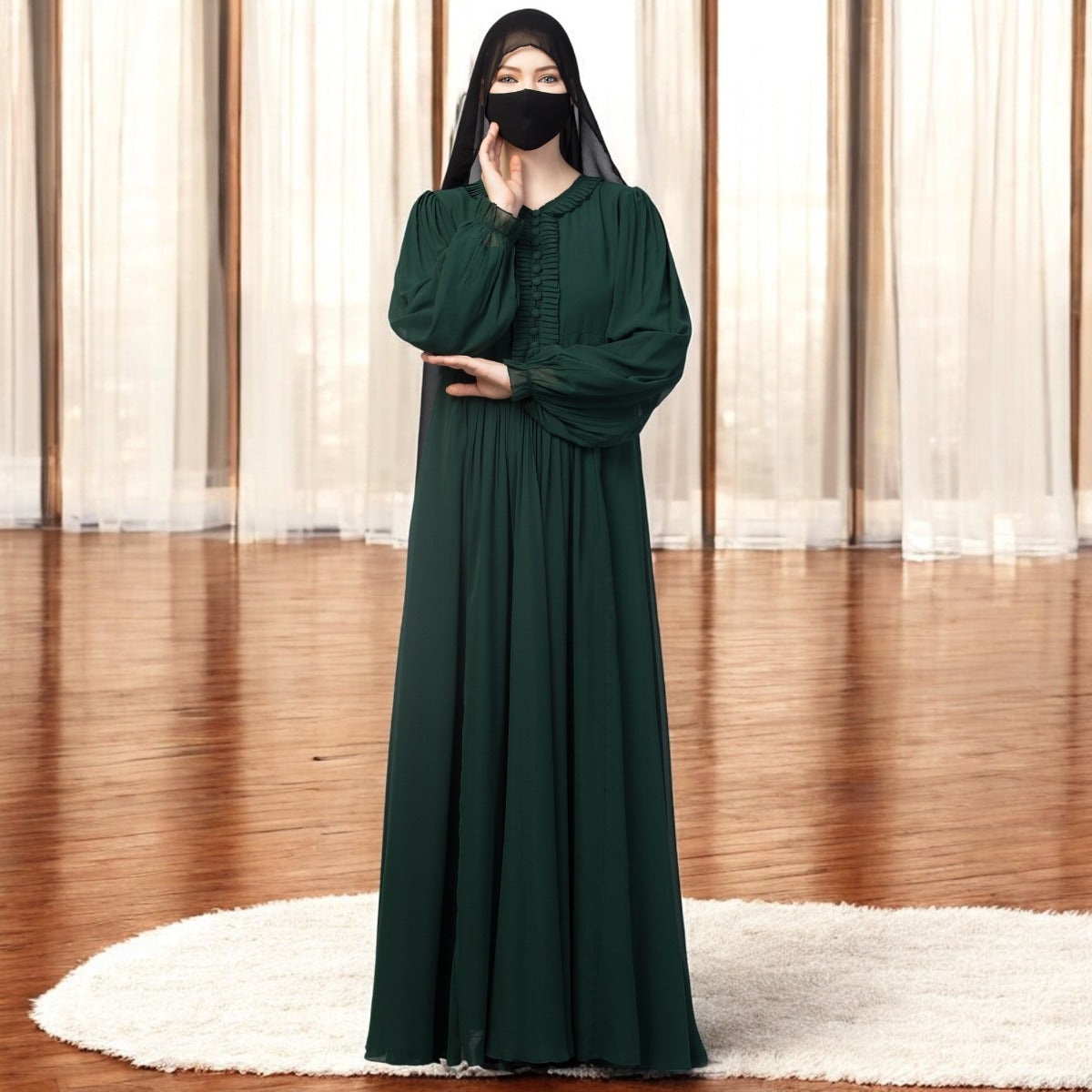 Occasion Wear Modest Dress With Umbrella Flare and Frills