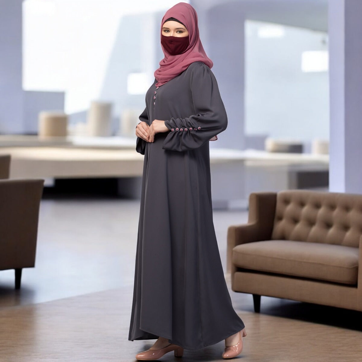 Simple Yet Stylish Abaya In Premium Stretchable Praada Fabric With Fabric Buttons